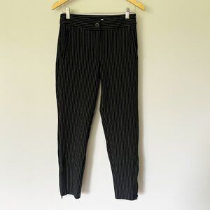 Betabrand Dress Pants Small Classic Black Pinstripe Cigarette Leg Yoga Ankle Zip